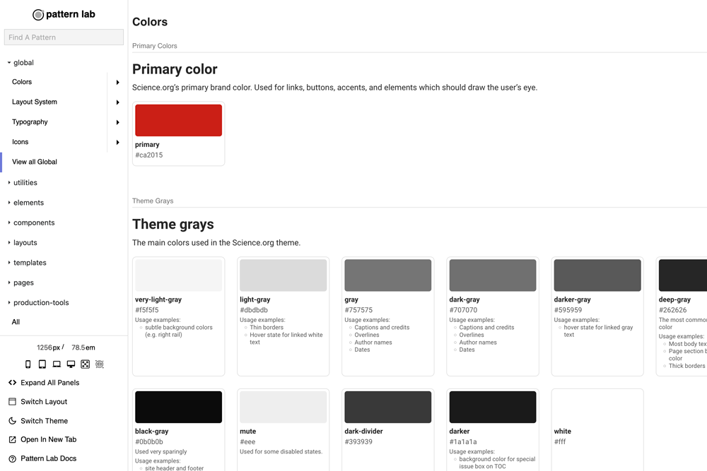 Science.org: Design system documentation